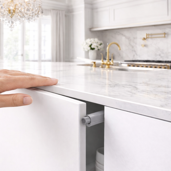 Montering af tryk-�bnebeslag med bumper � s�dan g�r du