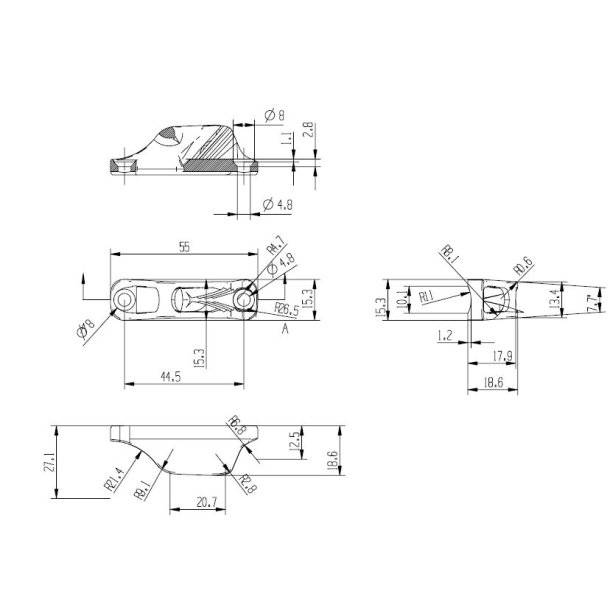 Rebklemme 55x15x18,5mm - Poleret Rustfri (AISI  316)