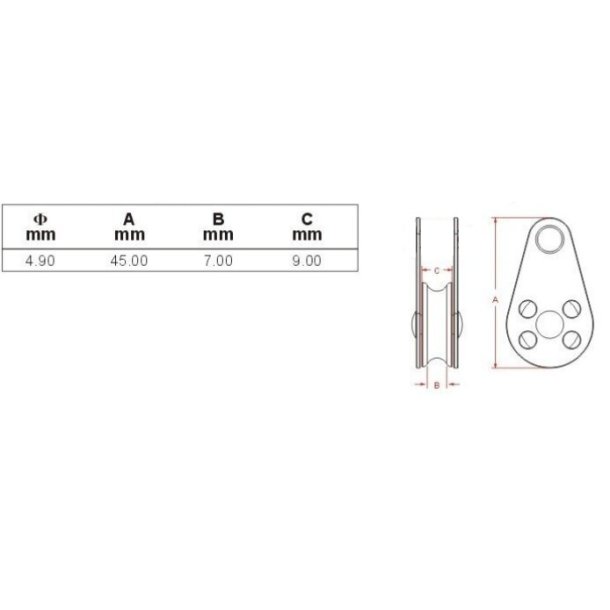 Blokrulle 45mm, uden Pind - Rustfri Stl (AISI  316)