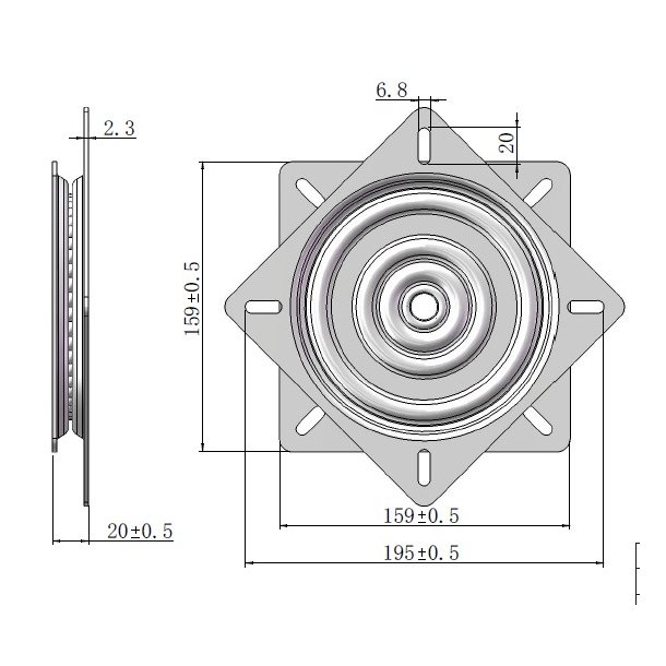 Drejebeslag 360 - 159x159mm - Vgtbelastning 220Kg