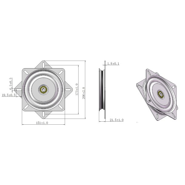 Drejebeslag 360 - 151x151mm - Vgtbelastning 150Kg