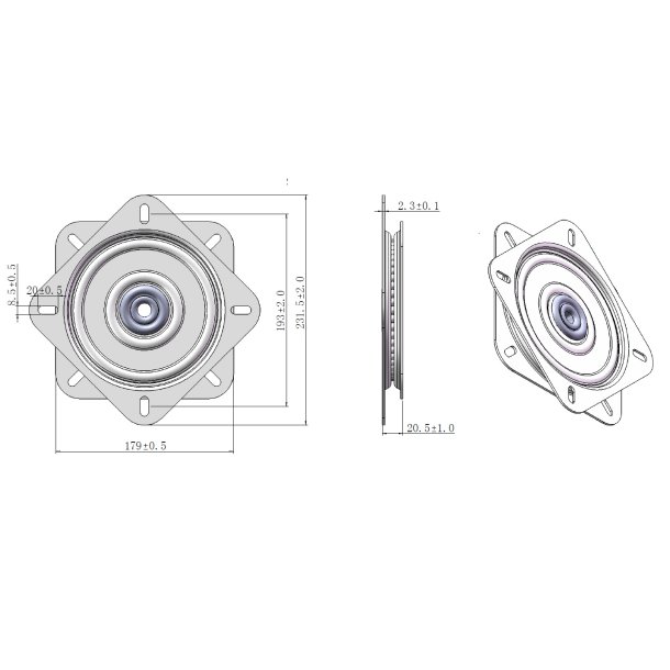 Drejebeslag 360 - 179x179mm - Vgtbelastning 200Kg