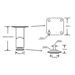 Mbelben "Anna" 30mm - Hjde 150mm - Brstet Stl
