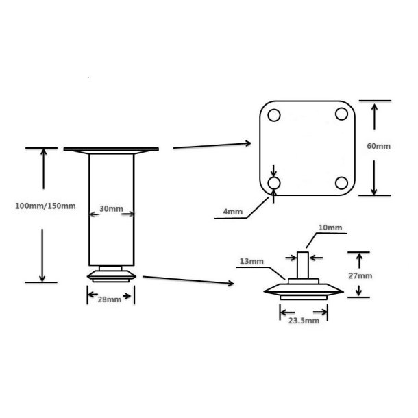 Mbelben "Anna" 30mm - Hjde 150mm - Brstet Stl