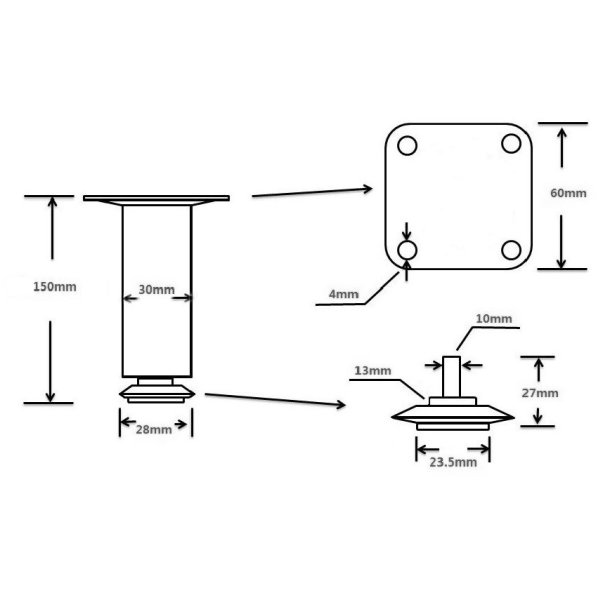M�belben "Anna" �30mm - H�jde 150mm - B�rstet St�l