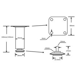 M�belben "Vera" 25x25mm - H�jde 150mm - Sort