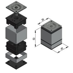 Mbelben "Niko" 40x40mm - Hjde 58mm - Alu Finish