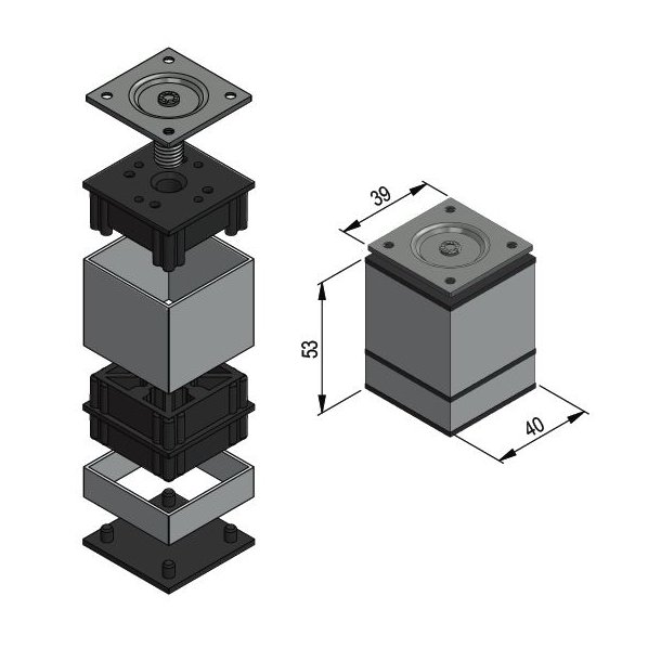 Mbelben "Niko" 40x40mm - Hjde 58mm - Alu Finish