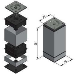Mbelben "Niko" 40x40mm - Hjde 100mm - Sort Finish