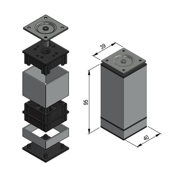 Mbelben "Niko" 40x40mm - Hjde 100mm - Sort Finish