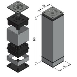 Mbelben "Niko" 40x40mm - Hjde 150mm - Alu Finish