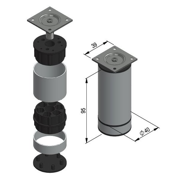 Mbelben "Jaco" 40mm - Hjde 100mm - Aluminium Finish