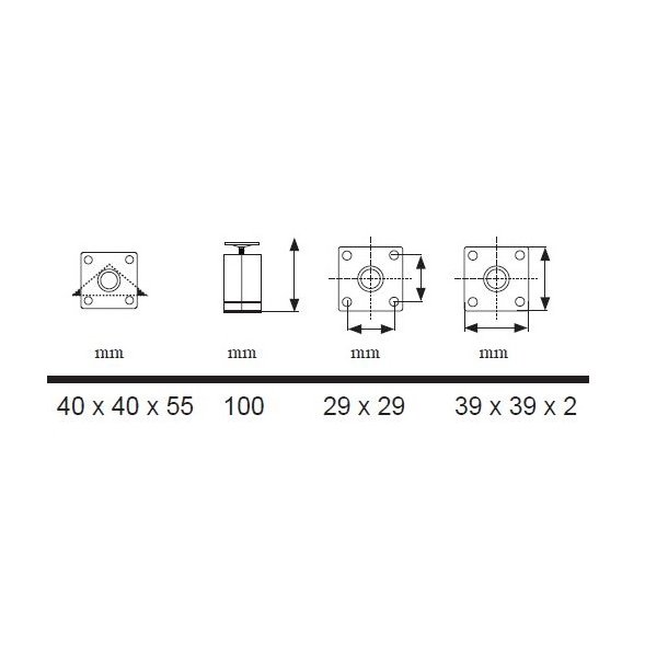 Mbelben "Tria" 40x40x55mm - Hjde 100mm - Alu Finish