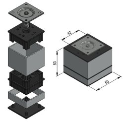 M�belben "Niko" 60x60mm - H�jde 58mm - Alu Finish