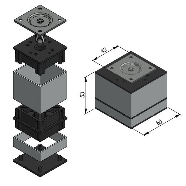Mbelben "Niko" 60x60mm - Hjde 58mm - Alu Finish