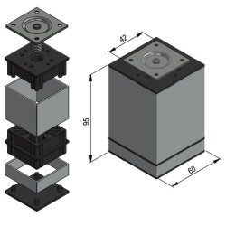 Mbelben "Niko" 60x60mm - Hjde 100mm - Poleret Alu