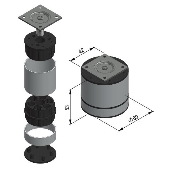 Mbelben "Jaco" 60mm - Hjde 58mm - Aluminium Finish