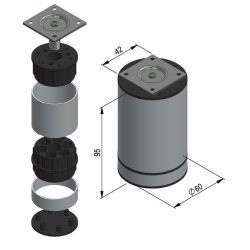 M�belben "Jaco" �60mm - H�jde 100mm - Aluminium Finish