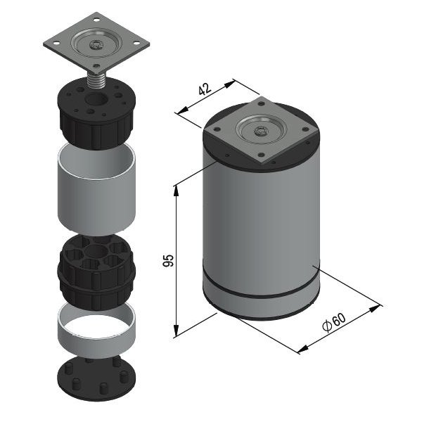 Mbelben "Jaco" 60mm - Hjde 100mm - Aluminium Finish