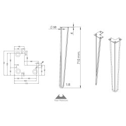 Bordben "Hairpin" 710mm, 3 x �10mm St�nger - Sort