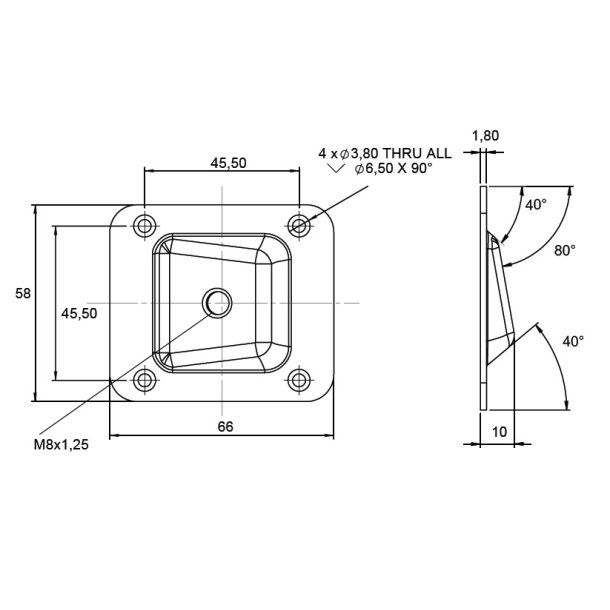 Mbelbenbeslag 58x66mm - 10 Vinkel - Elforzinket