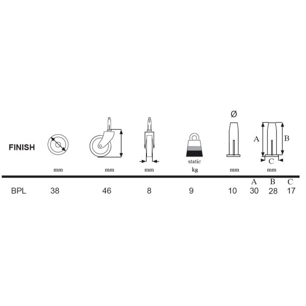 Bakkebord Hjul "Titus" 38mm - Formessinget