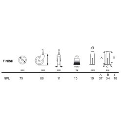 Bakkebord Hjul "Titus" 75mm - Forniklet