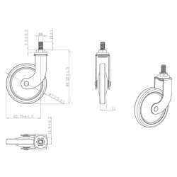 Bakkebord Hjul "Tacitus" 73,5mm - Formessinget - med Bremse