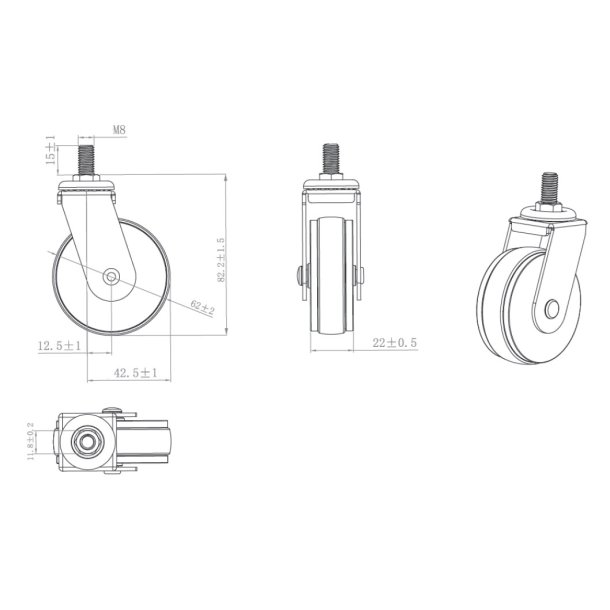 M�belhjul "Hadrian" �62mm - Sort/B�g