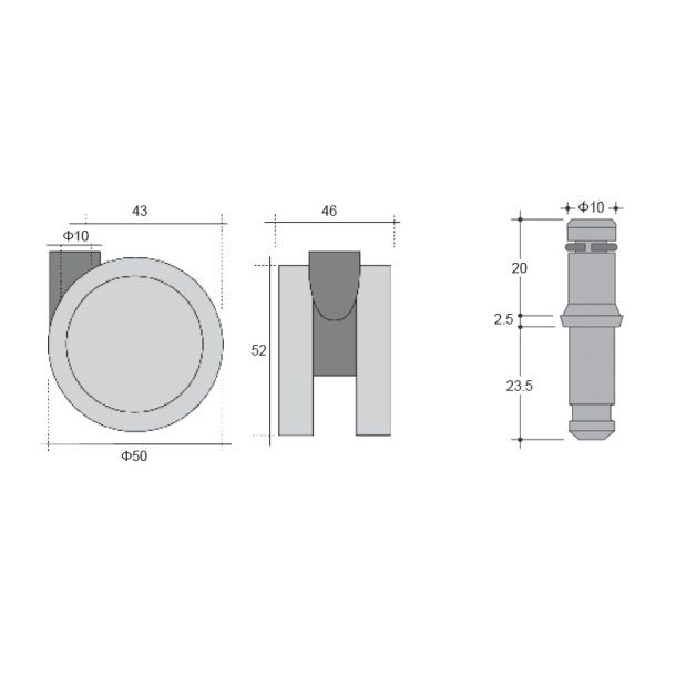 Kontorstolhjul "Tiberius" �50mm - H�rd - 10mm Tap