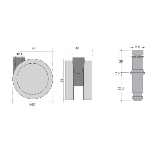 Kontorstolhjul "Tiberius" �50mm - H�rd - 11mm Tap
