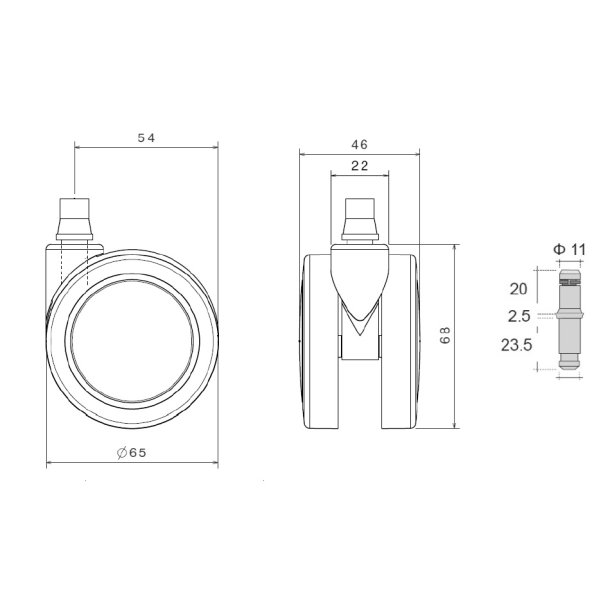 Kontorstolhjul "Avitus"- �65mm - H�rd - 11mm Tap