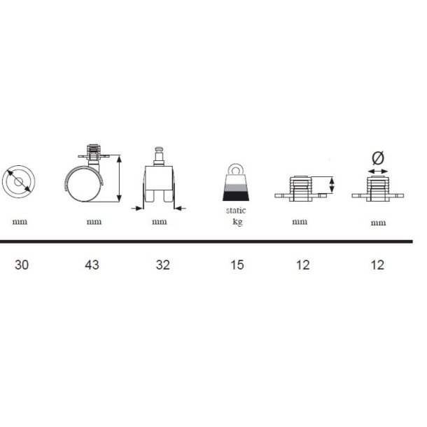 Bakkebord Hjul "Otho" 30mm - Sort