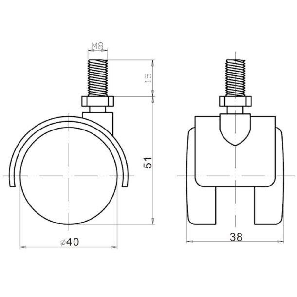 Mbelhjul "Galba" 40mm - M8x15mm - Sort