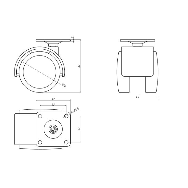 Mbelhjul "Lecco" 50mm Gr/Sort