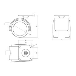M�belhjul "Lecco" �50mm Gr�/Sort - med Bremse
