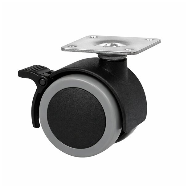 M�belhjul "Lecco" �50mm Gr�/Sort - med Bremse