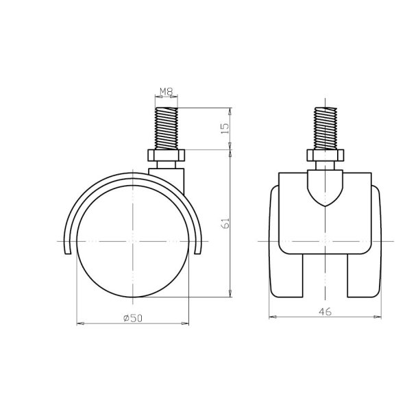 M�belhjul "Galba" �50mm - M8x15mm - Sort