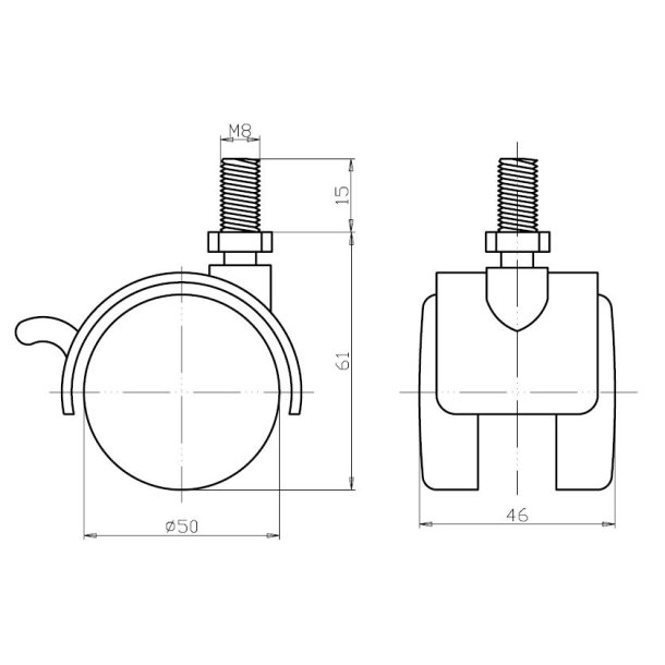 Mbelhjul "Galba" 50mm - M8x15mm - Sort - med Bremse