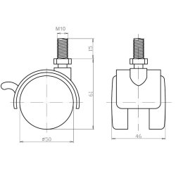 Mbelhjul "Galba" 50mm - M10x15mm - Sort - med Bremse