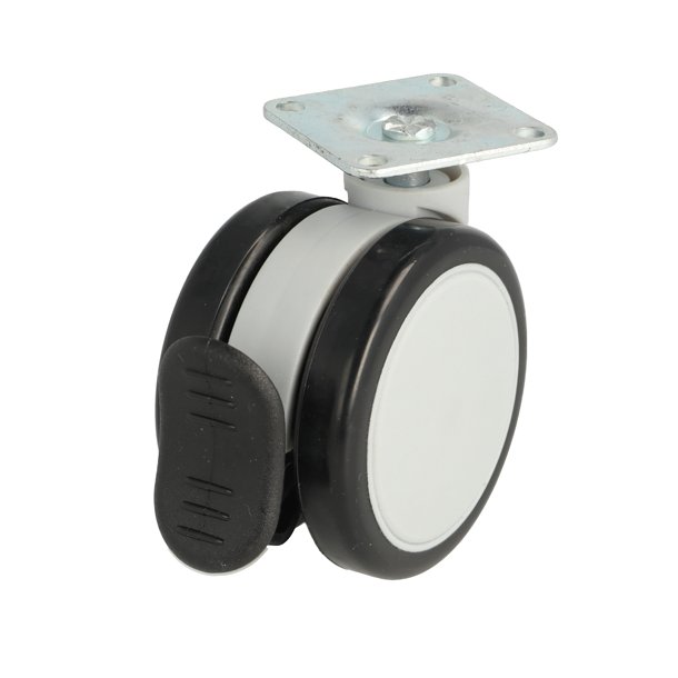 Mbelhjul "Bari" 65mm med Sort Gummibane - med Bremse