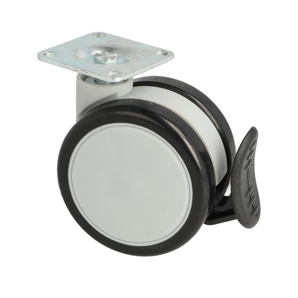 Mbelhjul "Bari" 65mm med Sort Gummibane - med Bremse