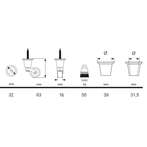 Bakkebord Hjul "Thyra" 32mm - Massiv Messing