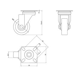 Inventarhjul "Brutus" 50mm - 50x50mm Plade