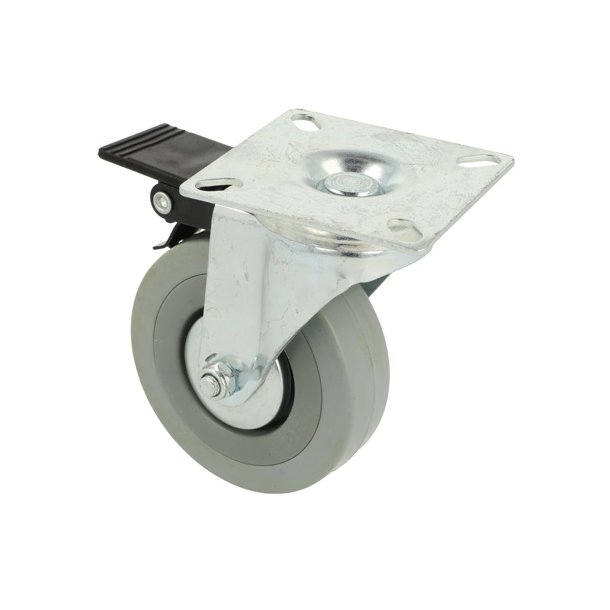 Inventarhjul "Brutus" 75mm - 65x65mm Plade - med Bremse