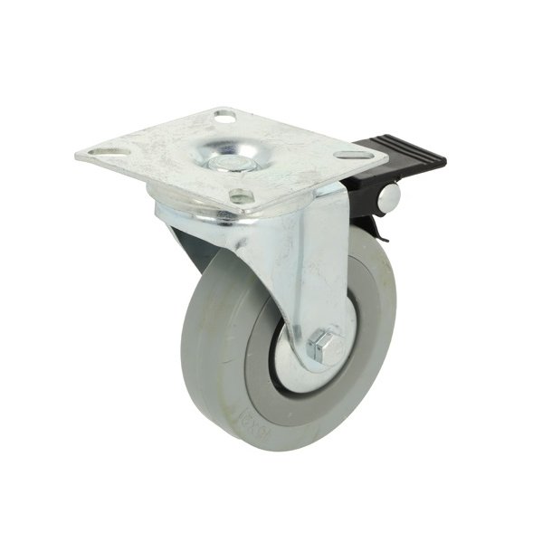 Inventarhjul "Brutus" 75mm - 65x65mm Plade - med Bremse