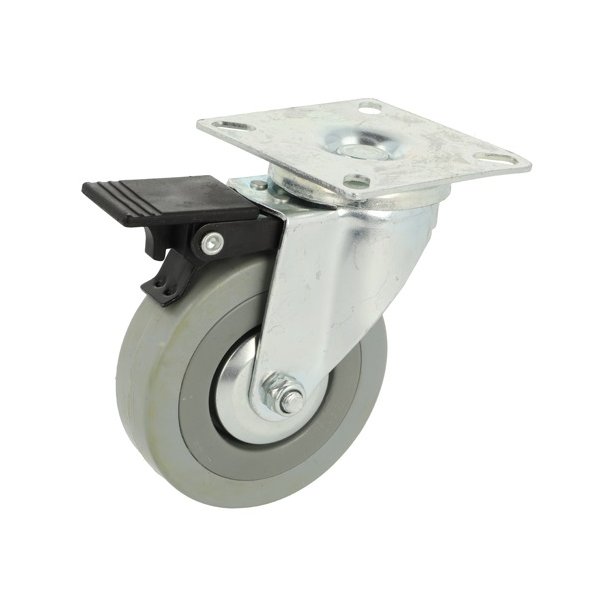 Inventarhjul "Brutus" 75mm - 65x65mm Plade - med Bremse