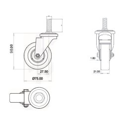 Inventarhjul "Brutus" 75mm - M8x30mm- uden Bremse