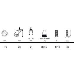 Inventarhjul "Brutus" 75mm - M10x30mm- uden Bremse
