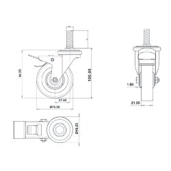 Inventarhjul "Brutus" 75mm - M8x30mm - med Bremse